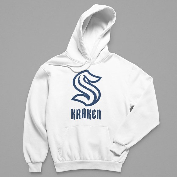 NEW Seattle Kraken Monochrome Pop Big Logo Fleece Pullover Hoodie WHITE - Picture 1 of 1